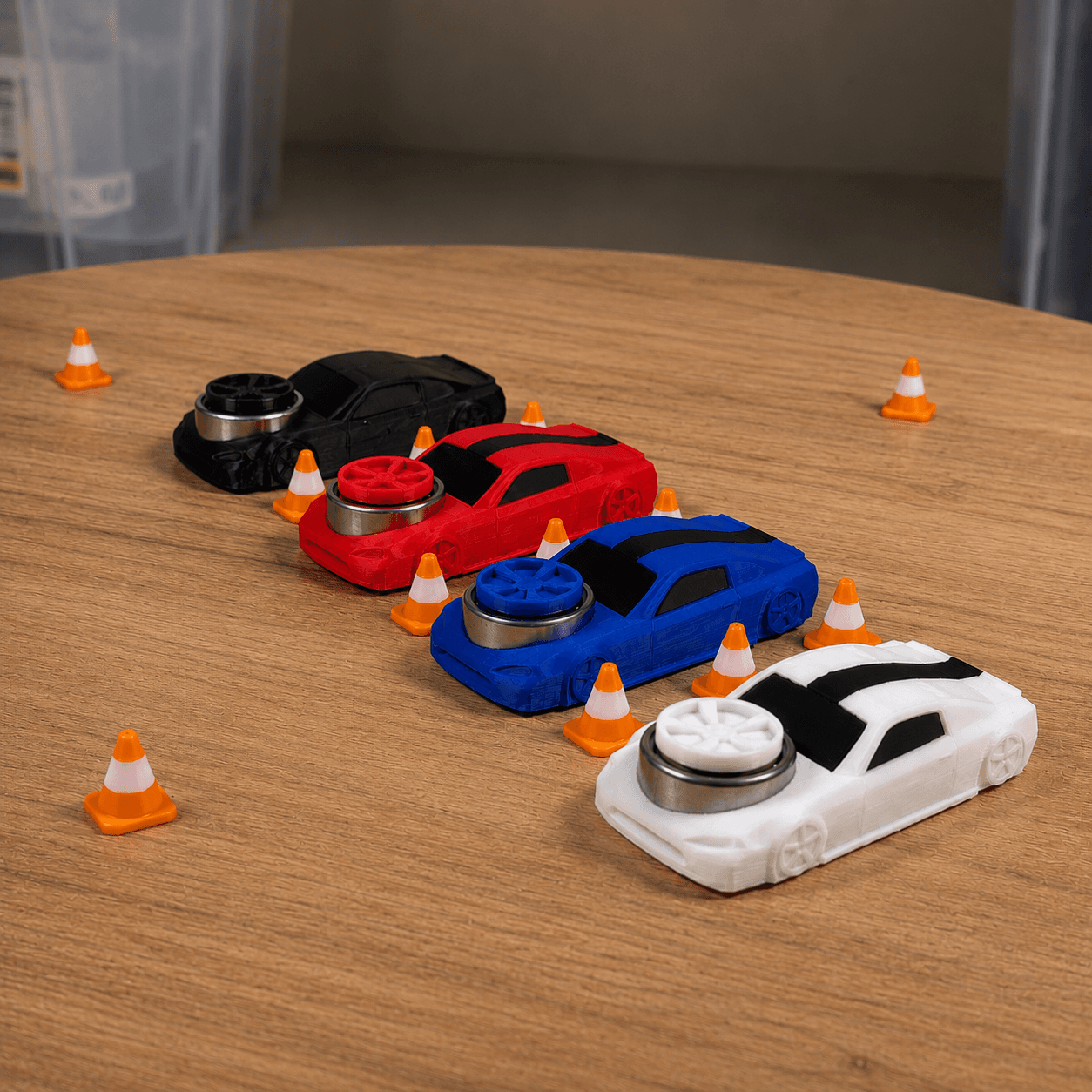 Fidget Car Drifter 003 red and white on a cone course